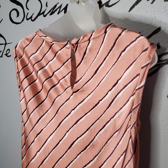 Rebecca Taylor 100% Pink Striped Silk Sleeveless Blouse, 16 - Picture 4 of 6
